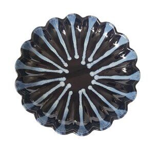 Vintage Huronia Canada Large Art Pottery Platter Black & Blue Drip Glaze